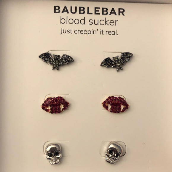 Baublebar Blood Sucker 3 Pair Stud Earring Set Bat, Vampire Lips & Skull NIB - Picture 7 of 12